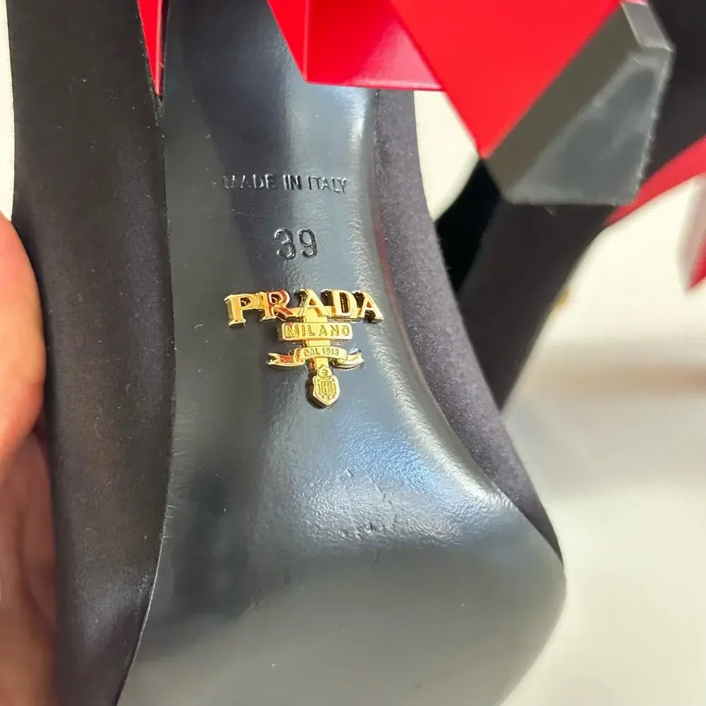 PRADA Lightning cloth heels black satin red heel pumps size 39 EUC - Picture 9 of 11